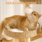 Modern Cat Tree Tower for Large Cat with Scratching Post for Indoor, 46 inch Multi-Level Solid Wood Cat Tower with Handwoven Beds, Scratching Boards, Scratcher Ball, Dangling Balls
