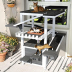 Merax 4 Tiers Outdoor Cat House, Weatherproof Cat Tree Tower with Waterproof Roof and 2 Doors, Feral Cat Shelter Outside Enclosure, Multi-Level Play Zones with Balcony for Small Animals
