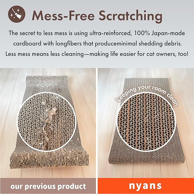 nyans Handcrafted Japanese Cardboard Cat Scratcher, Premium Low-Mess Corrugated Scratcher Box, Minimal Design for Indoor Cats, Helps Protect Furniture, 15.9 in (Box) (Wood Print)