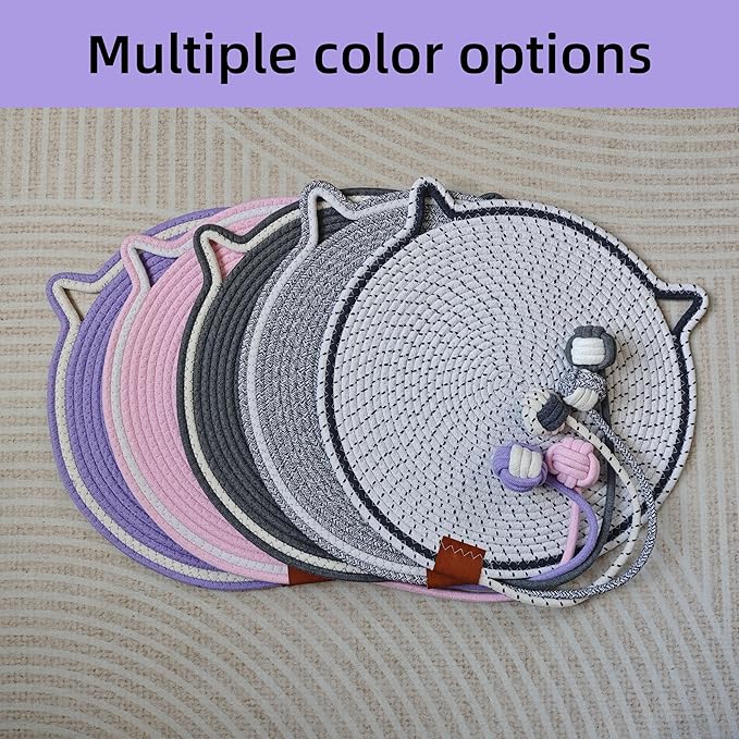 Cat Scratcher Mat, Natural Cotton Rope Cat Scratching Pad, 16.9'' Round Cat Wall & Floor Scratch Pad, Durable Double - Sided Cat Scratcher, Furniture Protector for Wall, Sofa, Couch, Carpet, Violet
