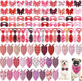 Reginary 120 Pcs Valentine's Day Dog Bandanas Bulk Dog Bows Set Bow Ties Cat Scarf Colorful Washable Triangle Pet Kerchief Cute Bib for Summer Small Medium Large Pets Grooming Accessories Costume