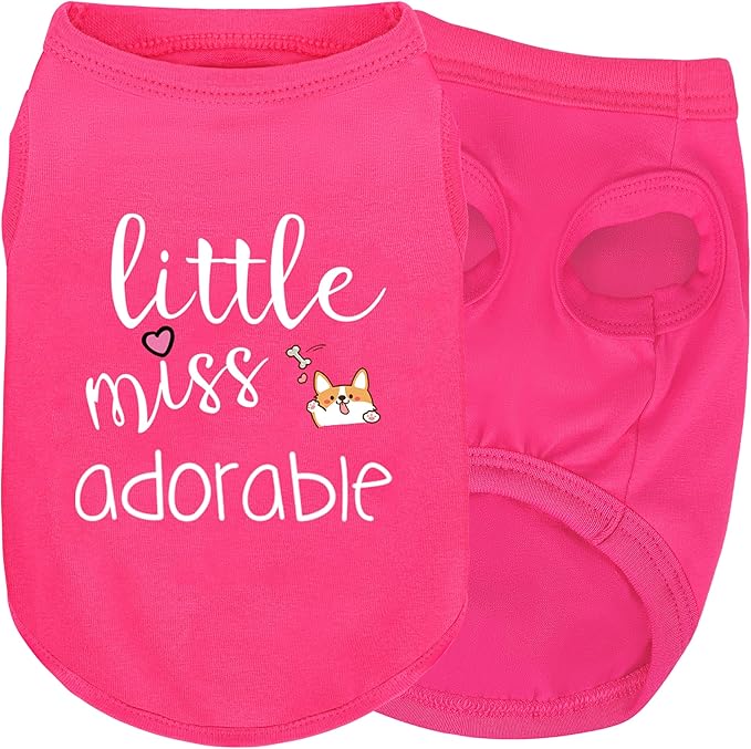 Cotton Dog Shirt with 'Little Miss Adorable' Corgi Head Print, Soft & Breathable Pet Apparel for Small, Medium, and Large Dogs, All-Season Sleeveless Vest, Cute and Comfortable Dog Outfit.Pink XS