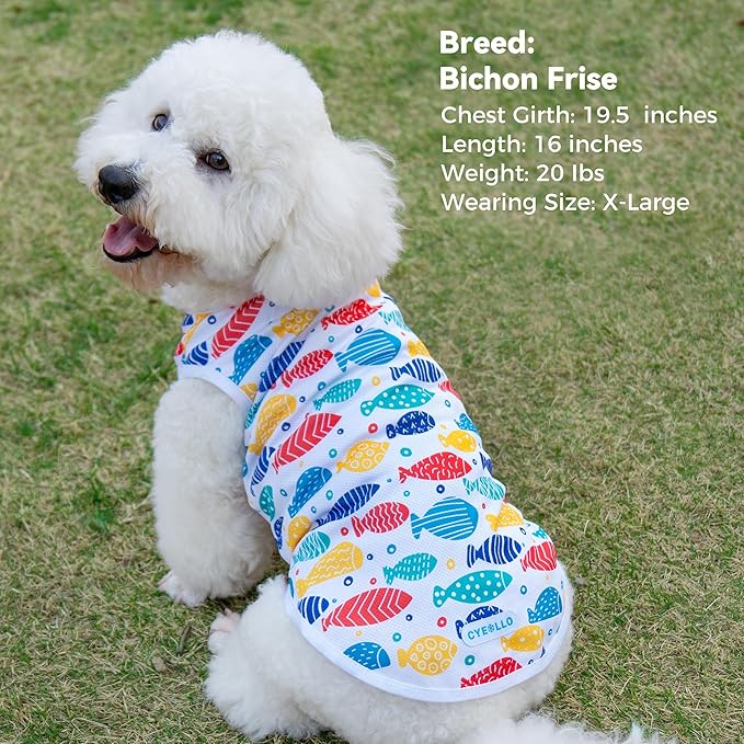 cyeollo 2pack Dog Cooling Shirt, Breathable Sleeveless Summer Clothes for Dogs, Intant Cool T Shirts for Small Dogs, Blue Fish XL