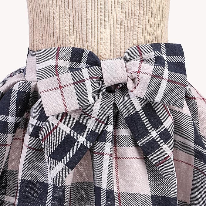 PUPTECK Classic Plaid Dog Dress Pet Apparel with Cute Bowtie Puppy Clothes Outfit,Cream,M