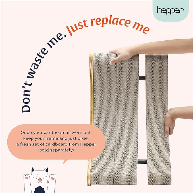 Hepper Hi-Lo Cardboard Cat Scratcher with Real Wood & Metal Frame - 3-Position Cat Scratchers for Indoor Cats - Curved Cat Scratching Board Activates Muscles - Cat Scratching Post for Large Cats