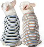 Dog Shirts Vest Cotton Striped T-Shirt, Sleeveless Stretchy Pet Clothes for Small Dogs, 2-Pack Soft Breathable Puppy Tank Top Cat Tee (XX-Large, Blue,Yellow)