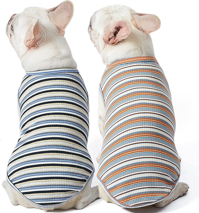 Dog Shirts Vest Cotton Striped T-Shirt, Sleeveless Stretchy Pet Clothes for Small Dogs, 2-Pack Soft Breathable Puppy Tank Top Cat Tee (XX-Large, Blue,Yellow)