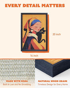 Decorative Wall Art Cat Scratcher for Vertical Scratching, 14"x20" Framed Sisal Scratch Pad Mat with Renter-Friendly No-Drill Wall Mounted Setup, Durable Alternative to Cardboard (Girl with Purr)