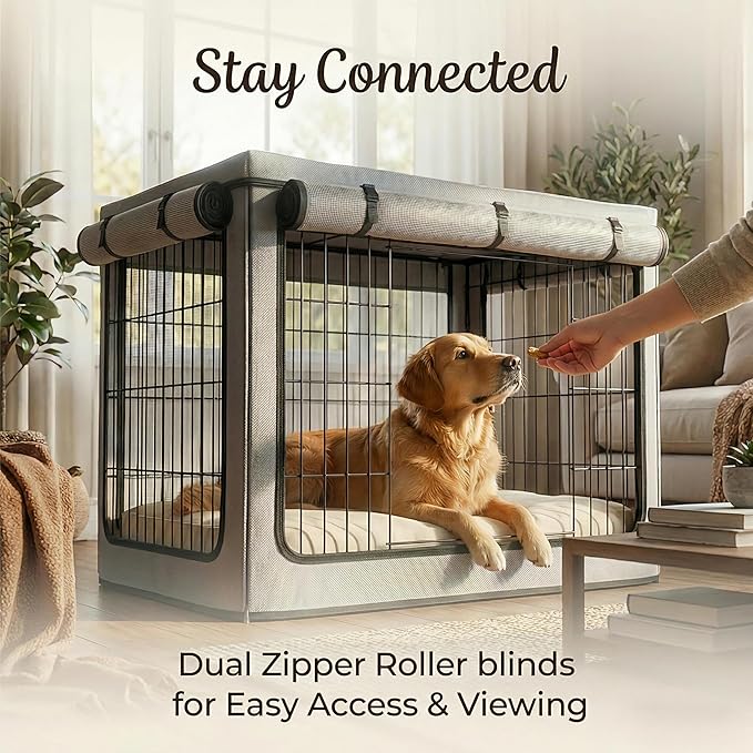 36 inch Dog Crate Cover, Heavy Duty 1680D Waterproof Oxford Cloth with Breathable Mesh & Detachable Sunshade, Universal Fit for Wire Crates, Dog Cage Cover All-Weather Indoor Outdoor Use.