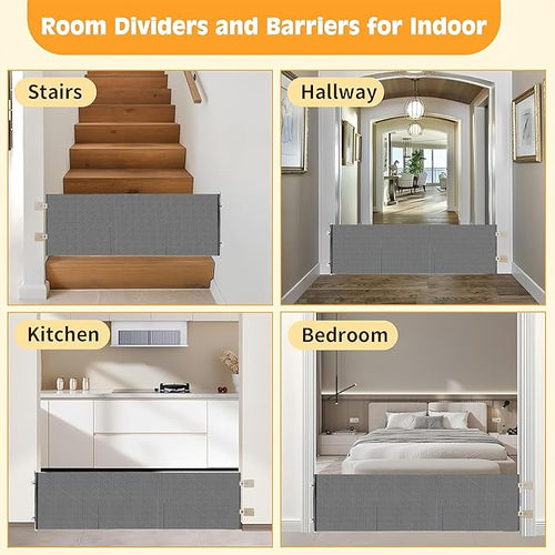 17" Step Over Retractable Dog Gate, No-Drill Pet Barrier for Doorways & Stairs, Easy Human Access & Pet Containment, Adjustable Small Dog Gate for Indoor Use