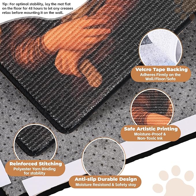 Sisal Cat Scratcher Mat, Cat Wall Scratcher for Indoor Cats, 23.6x15.7 Inch Cat Scratch Pad with Hook & Loop, Wall Mounted Cat Scratching Post to Protect Couch and Carpet（Mona Lisa）