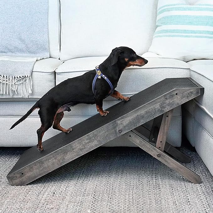 Dog Ramp for Couch, by DoggoRamps – Furniture Quality Solid Hardwood Ramp for Dogs to Get on Couch with Platform Top & Non-Slip Grip – Adjustable Ramp for Small & Medium Dogs – 100% Made in N America