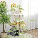 PawHut Cat Tower, 63 Inch Tree for Large Adult Indoor Cats with Scratching Post, Hammock, Condo, Bed, Scratching Board & Toys, Moon and Star Themed Cat Tree Tower, Beige