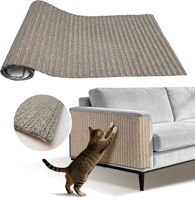 Natural Cork Cat Scratcher Mat, Self-Stick & Trimmable Furniture Protector for Couch, Door, Wall & Bed Corner, Claw-Friendly for Indoor Cats (Smoke Gray, 39.4 x 11.8 Inch)