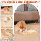 Cat Scratch Pad with Ball Track and Spring Toy, Wooden Cat Scratcher with Sisal Scratching Mat, Ball Track System and 3 Replacement Toy for Cats Scratching,Chasing and Playing (Nature Wood)
