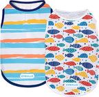 cyeollo 2pack Dog Cooling Shirt, Breathable Sleeveless Summer Clothes for Dogs, Intant Cool T Shirts for Small Dogs, Blue Fish S