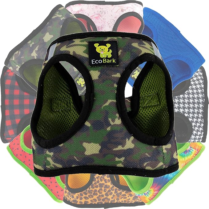 EcoBark Camo Dog Harness - Luxury Step in Mesh Dog Harnesses - Soft & Secure Wrap Around Body Halter
