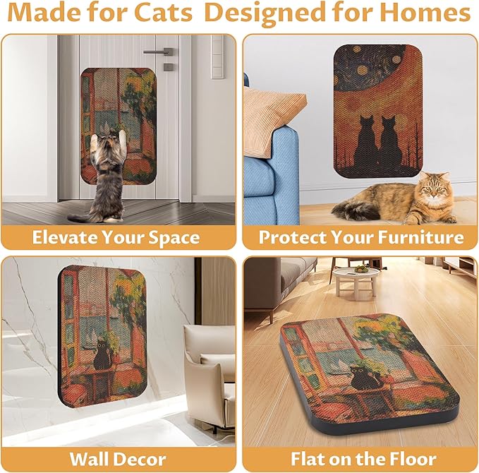 2 Pack Art Cat Scratcher, Wall-Mountable Cat Scratch Pad, Cat Wall Scratcher 16.7x11x1 Inch Cat Scratching Board for Indoor Cats Toy(Window & Starry Night)