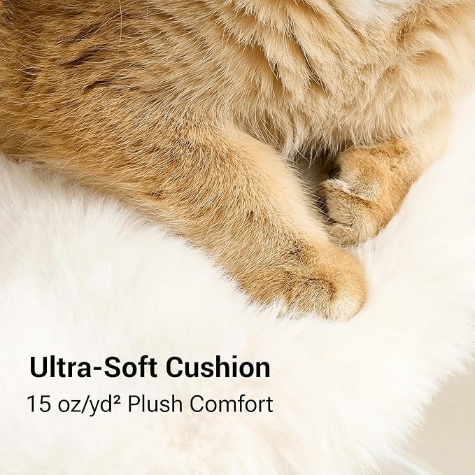 34" Modern Cat Tree Furniture, Minimalist Metal Frame Cat Tower with Wood Platforms, Washable Cushion & Scratching Post, Stylish Cat Condo for Indoor Cats, Cream Beige