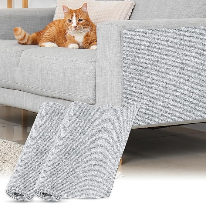 uxcell Self-Adhesive Cat Scratching Mat, 2 Roll 39.4" x 11.8" Couch Protector from Cat Claws for DIY Sofa, Wall, Doors, Cut Anti Cat Scratch Pad Carpet Mat, Light Gray