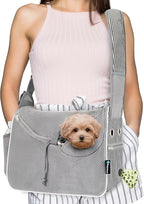 PetAmi Small Dog Sling Carrier, Soft-Sided Crossbody Puppy Carrying Purse Bag, Adjustable Sling Pet Pouch to Wear Medium Cat Travel, Dog Bag for Traveling, Poop Bag Dispenser, Max 10 lbs, Stripe Black