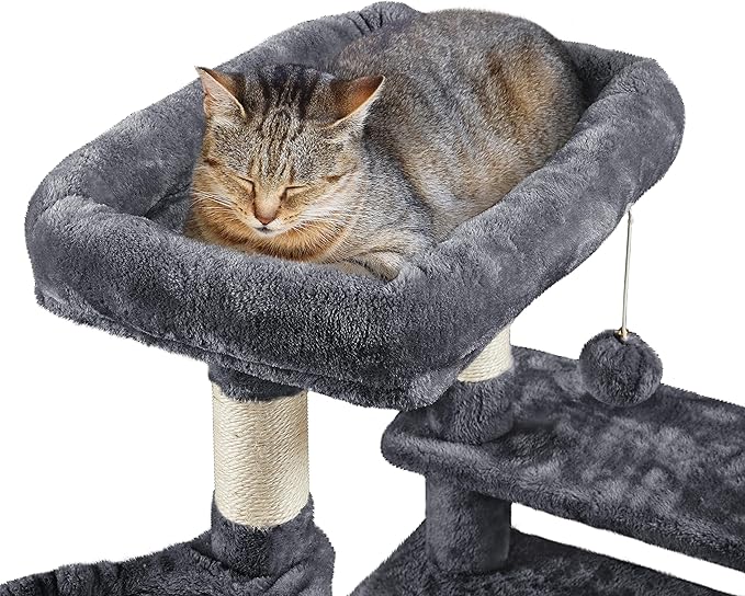 Topeakmart 46'' Cat Tree Cat Tower, with Thicker Scratching Posts, Larger Plush Perch, Spacious Condo, Basket, Multi-Level Cat Condo Furniture for Indoor Cats Kitty Pet Play House