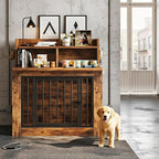 IRONCK Dog Crate Furniture, 33.4 inches Wooden Small Dog Crate with Storage and 4 Hooks, Heavy Duty Pet Crate for Small Dog, Decorative Pet Cage for Indoor (19.3" L x 33.4" W x 37.4" H)