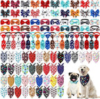 Reginary 120 Pcs Paw Print and Heart Dog Bandanas Bulk Dog Bows Set Bow Ties Cat Scarf Colorful Washable Triangle Pet Kerchief Cute Bib for Summer Small Medium Large Pets Grooming Accessories Costume