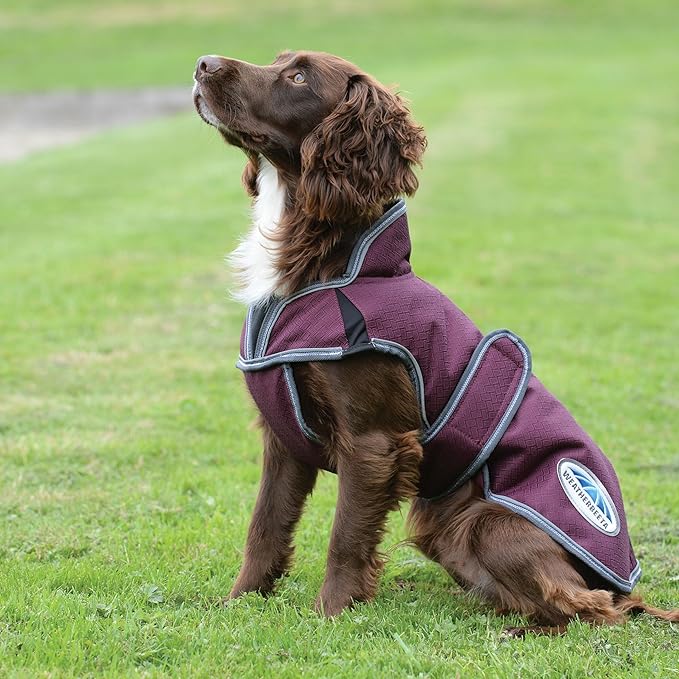 WeatherBeeta ComFiTec Premier Free Parka Deluxe Dog Coat Medium, Maroon/Grey/White, 24"