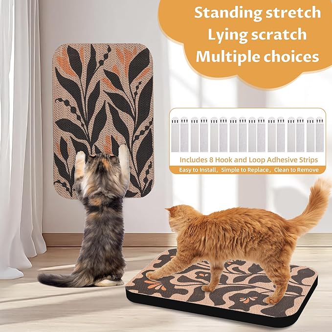 2 Pack Art Cat Scratcher, Wall-Mountable Cat Scratch Pad, Wall Cat Scratcher 16.7x11x1 Inch Cat Scratching Board for Indoor Cats Toy(Black and White 2)