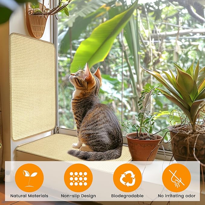 PatiencET Cat Scratching Mat, Natural Sisal Cat Scratcher Mat, Horizontal Cat Scratch Rug for Indoor Cats, Cat Wall Scratcher Furniture Protector for Couch, Carpet, Sofa (2 Pack, 23.6"X15.7")
