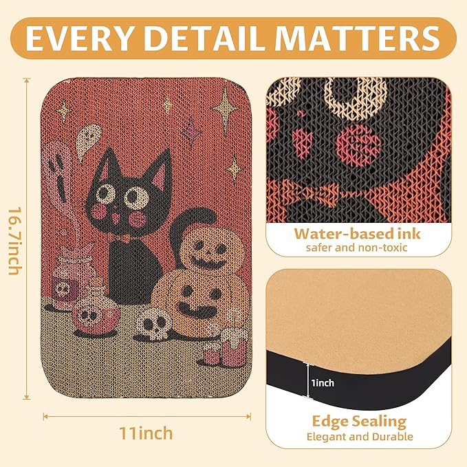 2 Pack Art Cat Scratcher, Wall-Mountable Cat Scratch Pad, Cat Wall Scratcher 16.7x11x1 Inch Cat Scratching Board for Indoor Cats Toy (Pumpkin)