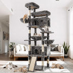 80 Inch Cat Tree, Large Cat Tower with 9 Scratching Posts, 2 Perches, 2 Caves, 2 Basket, 2 Stairs, Extra Large Hammock, Multi-Level Plush Cat Condo for Indoor Cats/Grey Leopard Print