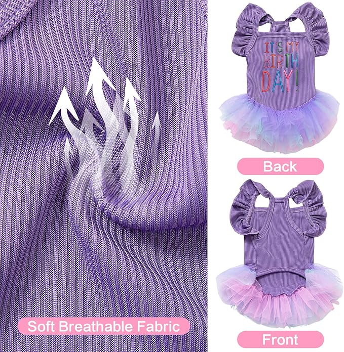 Dog Birthday Dress It's My Birthday Dog Dress Small Doggy Girl's Tutu Dresses Ruffle Sleeless Puppy Clothes Tulle Lace Skirt Pet Costume Cat Outfits (Purple, L(18-25lb))