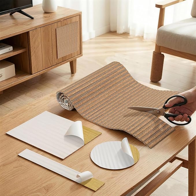Self-Adhesive Cork Cat Scratcher Mat, 40x12 Inch Cut to Size, Long-Lasting Durable Cat Scratching Pad for Couch, Natural Furniture Protector for Indoor Cats