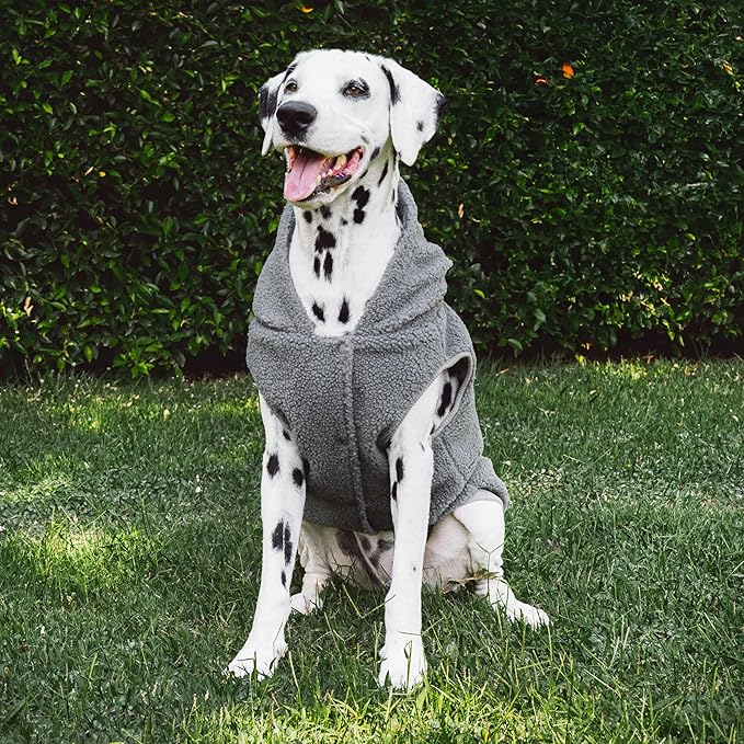 Tuff Pupper Fleece Dog Hoodie Sweater | Teddy Sherpa Outer & Soft Polar Fleece Lining | Adjustable Fit Winter Coat with Hood, Leash Hole, Ribbed Cuffs | for Small Medium Large XL XXL Dogs (Grey, L)