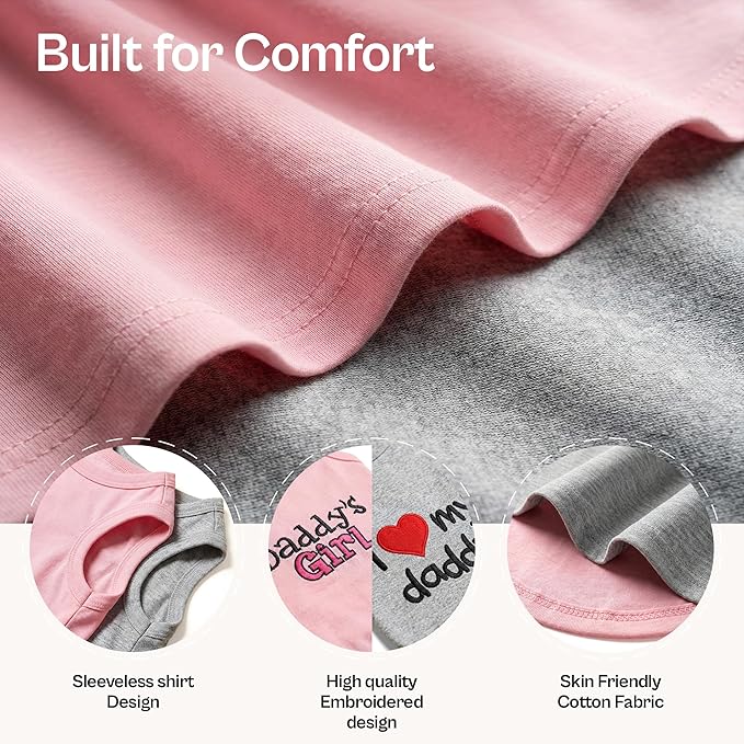 Parisian Pet 2 Pack Dog Shirts – 100% Cotton Shirts for Large Dogs – Sleeveless I Love My Daddy & Daddy’s Girl Dog Clothes – Breathable Summer Pet Apparel - Stretchy and Stylish T Shirts for Dogs
