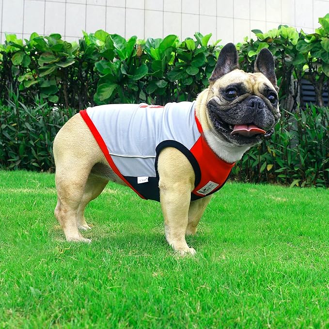iChoue 2pcs French Bulldog Summer Cooling Shirt for Dogs UV Sun Protection Vest Sleeveless Breathable Tank Top English Pug Pink Green Red Grey - Large