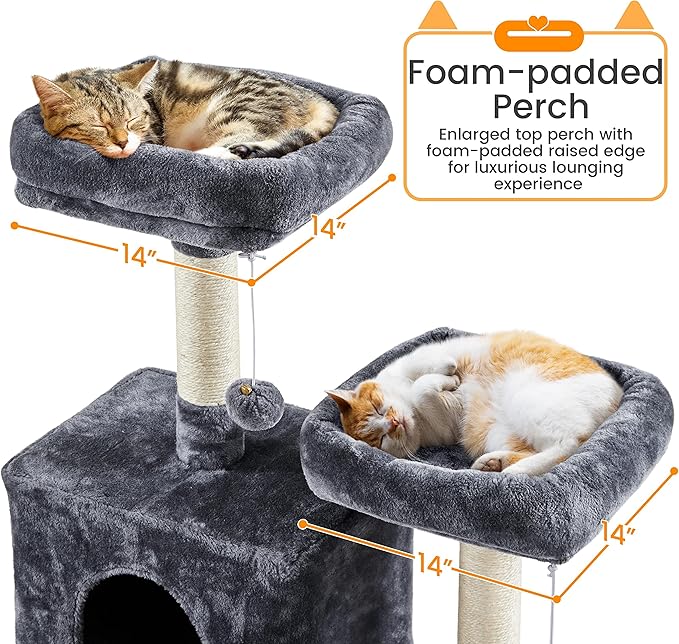 Yaheetech Cat Tree, 71.5in Cat Tower for Indoor Cats, Cat Tree with 2 Cozy Condos, 2 Padded Perches, Scratching Posts & Ramp, Hammock, Cat House Activity Center, Dark Gray