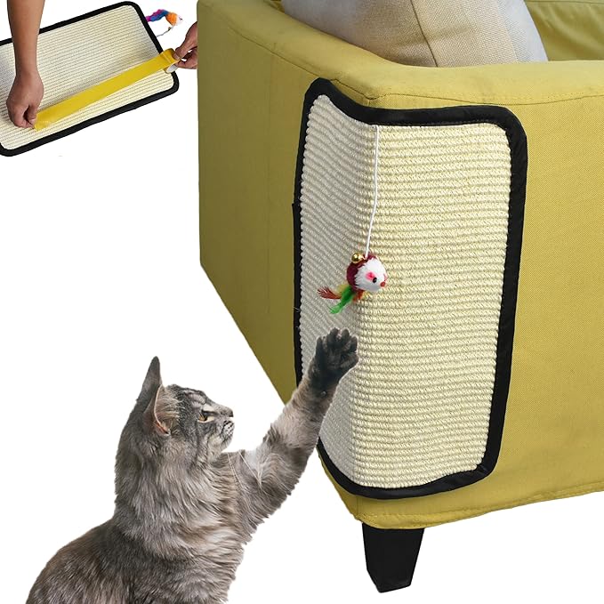 2 Pcs Sisal Mat Cat Scratch Furniture Protector, Adhesive or Non-Marking Nails Couch Protector From Claws, Anti Scratcher for Cats (Large Size)