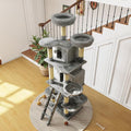 70.87" Cat Tree for Indoor Cats, Multi-Level Cat Tower with 2 Private Condos, 3 Perches & Hanging Hammock, Natural Sisal Scratching Posts, Stable for Multi-Cat Families, Kittens to Seniors (Gray)