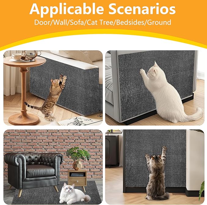 Cat Scratch Pad for Wall,Cuttable and Adhesive Cat Scratching Mat,Fun Interactive Scratcher,Cat Scratch Furniture Protector (Dark Gray,78.7×15.8inch)