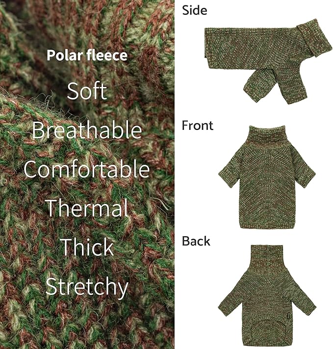 Fitwarm Knitted Turtleneck Dog Sweater, Thermal Dog Winter Clothes for Small Dogs Boy Girl, Holiday Pet Outfit, Heather Green, XS