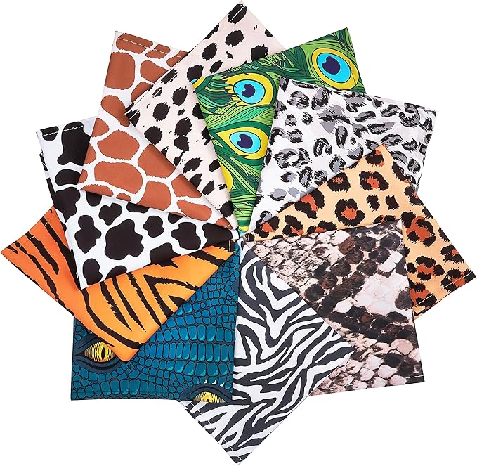 10PCS Animal Print Dog Bandanas Triangle Bibs Head Scarves Zebra Leopard Snake Tiger Peacock Cheetah Giraffe and Cow Print for Small Medium Boys Girls Grooming Accessories