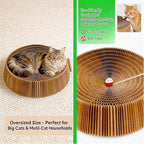Collapsible Round Cat Scratcher Lounge Bed,Accordion Cardboard Scratching Board for Indoor Large Cats, Kitten Bed & Play Toy,16 inch
