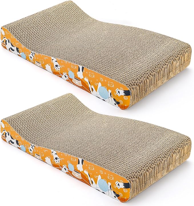 Nicunom 2 Pack Cat Scratching Pads, Curved Cat Scratcher Cardboard, Reversible Cat Scratch Board for Furniture Protection, Cat Scratcher Lounge Couch Bed for Indoor Cats