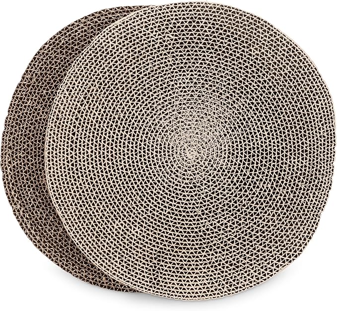 Navaris Round Cat Scratcher Pads (Pack of 2) - 13 3/8" Diameter x 1 3/8" High (34 cm x 3.5 cm) - Refills Cardboard Cat Scratcher Bed 52414