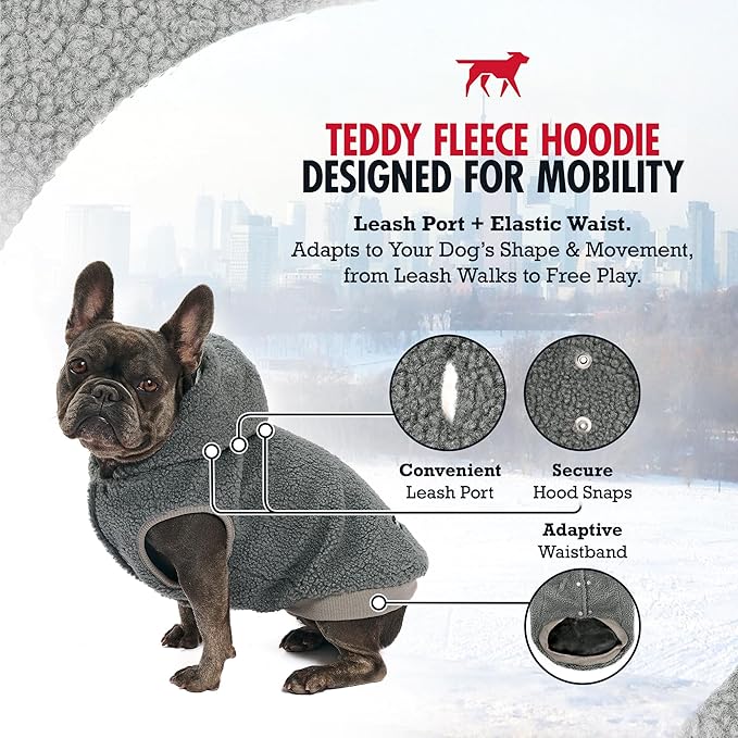 Tuff Pupper Fleece Dog Hoodie Sweater | Teddy Sherpa Outer & Soft Polar Fleece Lining | Adjustable Fit Winter Coat with Hood, Leash Hole, Ribbed Cuffs | for Small Medium Large XL XXL Dogs (Grey, XL)