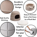 BIRDROCK HOME 2 in 1 Pet Bed for Cats or Small Dogs - Cozy Cat Cave or Plush Dog Bed - Indoor Teepee House for Pets (15 Inch Wide, Beige)