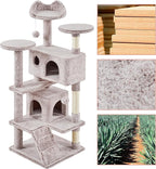 Topeakmart 54in Cat Tree, Cat Tower w/Large Cat Condo Scratching Posts and Perch, Cat Stand House Furniture, Brown/White
